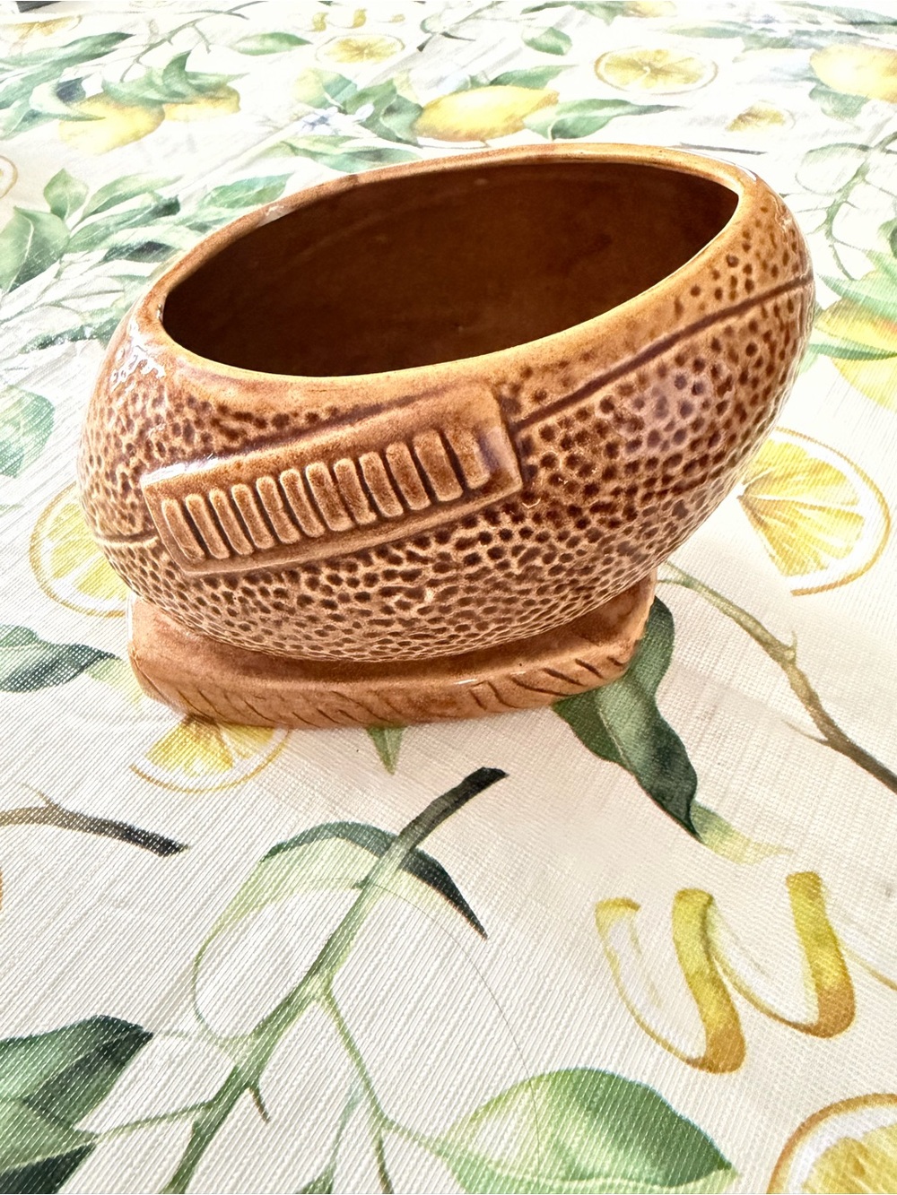 Relpo vintage Brown Textured Ceramic Football Planter